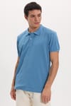 Erkek Slim Fit Dar Kesim Pamuklu Yumuşak Doku Nefes Alan Kumaş Kıvrılmaz Yaka Mavi Renk Polo Yaka