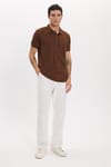 Erkek Slim Fit Dar Kesim Pamuklu Yumuşak Doku Nefes Alan Kumaş Kahverengi Polo Yaka Tişört