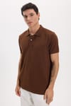 Erkek Slim Fit Dar Kesim Pamuklu Yumuşak Doku Nefes Alan Kumaş Kahverengi Polo Yaka Tişört