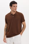 Erkek Slim Fit Dar Kesim Pamuklu Yumuşak Doku Nefes Alan Kumaş Kahverengi Polo Yaka Tişört