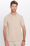 Erkek Slim Fit Dar Kesim Pamuklu Yumuşak Dokulu Serin Tutan Kumaş Düz Pike Taş Renk Polo Yaka Tişört