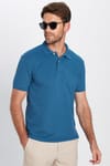 Erkek Slim Fit Dar Kesim Pamuklu Yumuşak Dokulu Serin Tutan Kumaş Düz Pike Petrol Polo Yaka Tişört