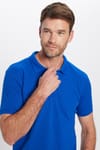 Erkek Slim Fit Dar Kesim Pamuklu Yumuşak Dokulu Serin Tutan Kumaş Düz Saks Mavi Polo Yaka Tişört