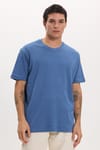 Unisex Relax Fit Rahat Kesim %100 Pamuk Yumuşak Dokulu Hafif Kalın Basic Bisiklet Yaka İndigo Tişört