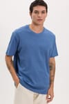 Unisex Relax Fit Rahat Kesim %100 Pamuk Yumuşak Dokulu Hafif Kalın Basic Bisiklet Yaka İndigo Tişört