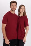 Unisex Relax Fit Rahat Kesim %100 Pamuk Yumuşak Dokulu Basic Bisiklet Yaka Bordo Tişört