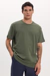 Unisex Relax Fit Rahat Kesim %100 Pamuk Yumuşak Dokulu Hafif Kalın Basic Bisiklet Yaka Haki Tişört