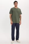 Unisex Relax Fit Rahat Kesim %100 Pamuk Yumuşak Dokulu Hafif Kalın Basic Bisiklet Yaka Haki Tişört