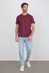 Unisex Relax Fit Rahat Kesim %100 Pamuk Yumuşak Dokulu Hafif Kalın Bordo Bisiklet Yaka Tişört
