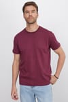 Unisex Relax Fit Rahat Kesim %100 Pamuk Yumuşak Dokulu Hafif Kalın Bordo Bisiklet Yaka Tişört