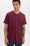 Unisex Relax Fit Rahat Kesim %100 Pamuk Yumuşak Dokulu Hafif Kalın Bordo Bisiklet Yaka Tişört
