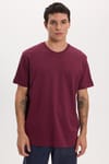 Unisex Relax Fit Rahat Kesim %100 Pamuk Yumuşak Dokulu Hafif Kalın Bordo Bisiklet Yaka Tişört