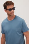 Unisex Relax Fit Rahat Kesim %100 Pamuk Yumuşak Dokulu Hafif Kalın Mavi Bisiklet Yaka Tişört