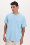 Unisex Relax Fit Rahat Kesim %100 Pamuk Yumuşak Dokulu Hafif Kalın Mavi Bisiklet Yaka Tişört