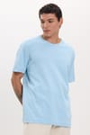 Unisex Relax Fit Rahat Kesim %100 Pamuk Yumuşak Dokulu Hafif Kalın Mavi Bisiklet Yaka Tişört