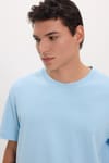 Unisex Relax Fit Rahat Kesim %100 Pamuk Yumuşak Dokulu Hafif Kalın Mavi Bisiklet Yaka Tişört