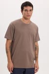 Unisex Relax Fit Rahat Kesim %100 Pamuk Yumuşak Dokulu Hafif Kalın Kahverengi Bisiklet Yaka Tişört