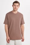 Unisex Relax Fit Rahat Kesim %100 Pamuk Yumuşak Dokulu Hafif Kalın Kahverengi Bisiklet Yaka Tişört