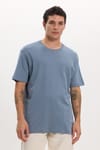 Unisex Relax Fit Rahat Kesim %100 Pamuk Yumuşak Dokulu Hafif Kalın Basic Bisiklet Yaka Mavi Tişört