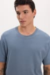 Unisex Relax Fit Rahat Kesim %100 Pamuk Yumuşak Dokulu Hafif Kalın Basic Bisiklet Yaka Mavi Tişört