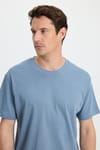 Unisex Relax Fit Rahat Kesim %100 Pamuk Yumuşak Dokulu Hafif Kalın Basic Bisiklet Yaka Mavi Tişört