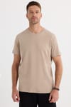 Unisex Relax Fit Rahat Kesim %100 Pamuk Yumuşak Dokulu Hafif Kalın Bej Bisiklet Yaka Tişört