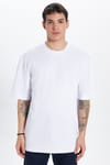 Unisex Oversize Geniş Kesim %100 Pamuk Yumuşak Dokulu Basic Bisiklet Yaka Beyaz Tişört
