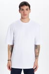 Unisex Oversize Geniş Kesim %100 Pamuk Yumuşak Dokulu Basic Bisiklet Yaka Beyaz Tişört