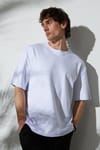 Unisex Oversize Geniş Kesim %100 Pamuk Yumuşak Dokulu Basic Bisiklet Yaka Beyaz Tişört