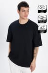 Unisex Oversize Geniş Kesim %100 Pamuk Yumuşak Dokulu Basic Bisiklet Yaka Siyah Tişört