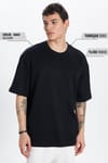 Unisex Oversize Geniş Kesim %100 Pamuk Yumuşak Dokulu Basic Bisiklet Yaka Siyah Tişört