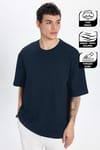 Unisex Oversize Geniş Kesim %100 Pamuk Yumuşak Dokulu Basic Bisiklet Yaka Lacivert Tişört