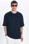 Unisex Oversize Geniş Kesim %100 Pamuk Yumuşak Dokulu Basic Bisiklet Yaka Lacivert Tişört