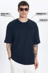 Unisex Oversize Geniş Kesim %100 Pamuk Yumuşak Dokulu Basic Bisiklet Yaka Lacivert Tişört