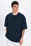 Unisex Oversize Geniş Kesim %100 Pamuk Yumuşak Dokulu Basic Bisiklet Yaka Lacivert Tişört