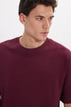 Unisex Oversize Geniş Kesim %100 Pamuk Yumuşak Dokulu Basic Bisiklet Yaka Bordo Tişört