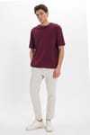 Unisex Oversize Geniş Kesim %100 Pamuk Yumuşak Dokulu Basic Bisiklet Yaka Bordo Tişört