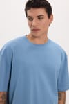 Unisex Oversize Geniş Kesim %100 Pamuk Yumuşak Dokulu Basic Bisiklet Yaka İndigo Tişört