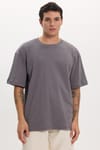 Unisex Oversize Geniş Kesim %100 Pamuk Yumuşak Dokulu Basic Bisiklet Yaka Füme Tişört
