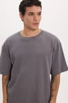 Unisex Oversize Geniş Kesim %100 Pamuk Yumuşak Dokulu Basic Bisiklet Yaka Füme Tişört
