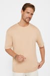 Unisex Oversize Geniş Kesim Pamuklu Yumuşak Dokulu Basic Bisiklet Yaka Vizon Tişört