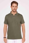 Erkek Slim Fit Dar Kesim %100 Pamuk Düz Pike Haki Polo Yaka Tişört