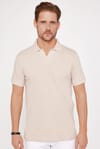 Erkek Slim Fit Dar Kesim %100 Pamuk Düz Pike Kum Rengi Polo Yaka Tişört