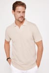 Erkek Slim Fit Dar Kesim %100 Pamuk Düz Pike Kum Rengi Polo Yaka Tişört