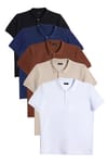 Erkek 5'li Paket Siyah-Lacivert-Kahve-Taş-Beyaz Slim Fit Dar Kesim Pamuklu Düz Pike Polo Yaka Tişört