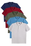 Erkek 5'li Paket Lacivert-Gri-Haki-Bordo-Mavi Slim Fit Dar Kesim Pamuklu Düz Pike Polo Yaka Tişört