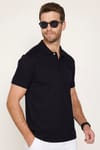 Erkek 3'lü Paket Siyah-Mavi-Beyaz Slim Fit Dar Kesim Pamuklu Düz Pike Polo Yaka Tişört