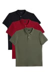 Erkek 3'lü Paket Siyah-Mavi-Beyaz Slim Fit Dar Kesim Pamuklu Düz Pike Polo Yaka Tişört
