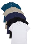 Erkek 5'li Paket Beyaz-Siyah-Lacivert-Haki-Mavi Slim Fit %100 Pamuk Düz Pike Polo Yaka Tişört