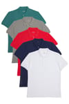 Erkek 5'li Paket Lacivert-Beyaz-Kırmızı-Taş-Mavi Slim Fit %100 Pamuk Düz Pike Polo Yaka Tişört